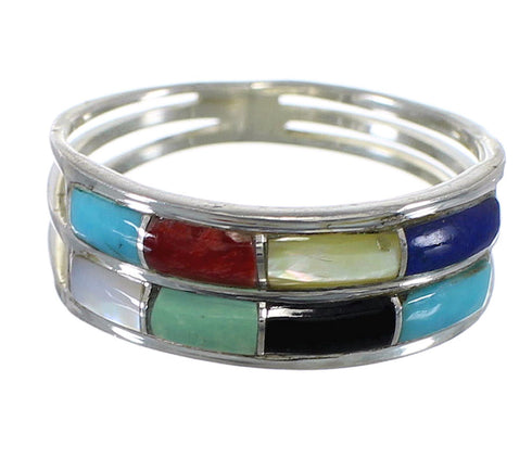 Multicolor Inlay Southwestern Genuine Sterling Silver Ring Size 6 QX76077