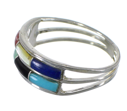 Sterling Silver Multicolor Inlay Southwestern Ring Size 8-1/2 QX76091