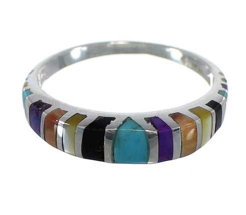 Genuine Sterling Silver Multicolor Inlay Ring Size 7-3/4 YX76249