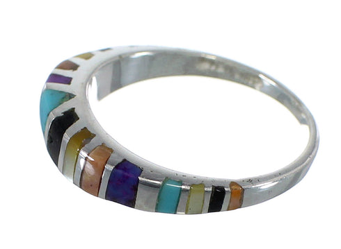Genuine Sterling Silver Multicolor Inlay Ring Size 7-3/4 YX76249