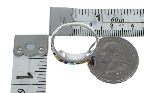 Genuine Sterling Silver Multicolor Inlay Ring Size 7-3/4 YX76249