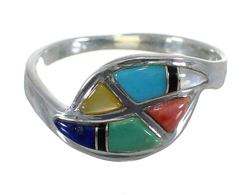 Southwestern And Silver Multicolor Inlay Ring Size 8-3/4 QX76105