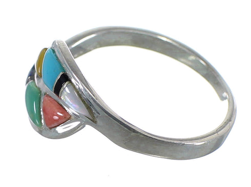 Genuine Sterling Silver Multicolor Inlay Southwest Ring Size 5-1/4 QX76094