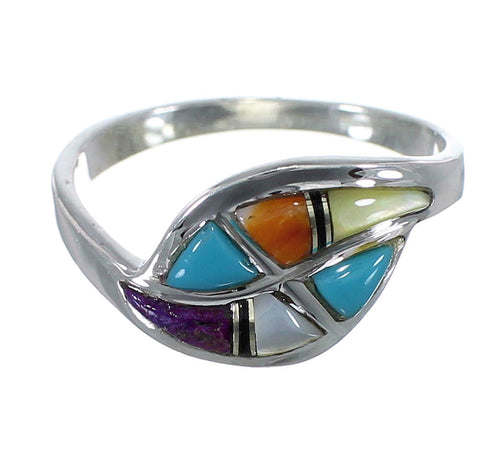 Genuine Sterling Silver And Multicolor Inlay Southwest Ring Size 7-3/4 YX76283