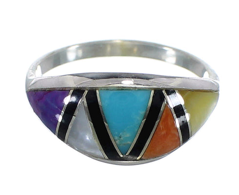 Southwest And Sterling Silver Multicolor Inlay Ring Size 4-3/4 QX76106