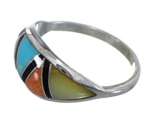 Southwest And Sterling Silver Multicolor Inlay Ring Size 4-3/4 QX76106