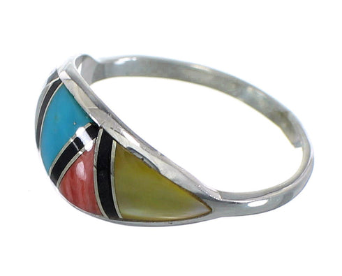 Silver And Multicolor Inlay Southwestern Ring Size 7-3/4 QX76125
