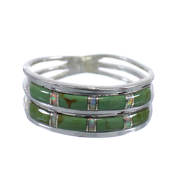 Turquoise Opal Inlay Silver Southwestern Ring Size 5-3/4 QX79520