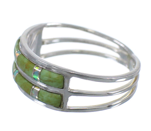 Turquoise Opal Inlay Genuine Sterling Silver Southwest Ring Size 5 QX79526