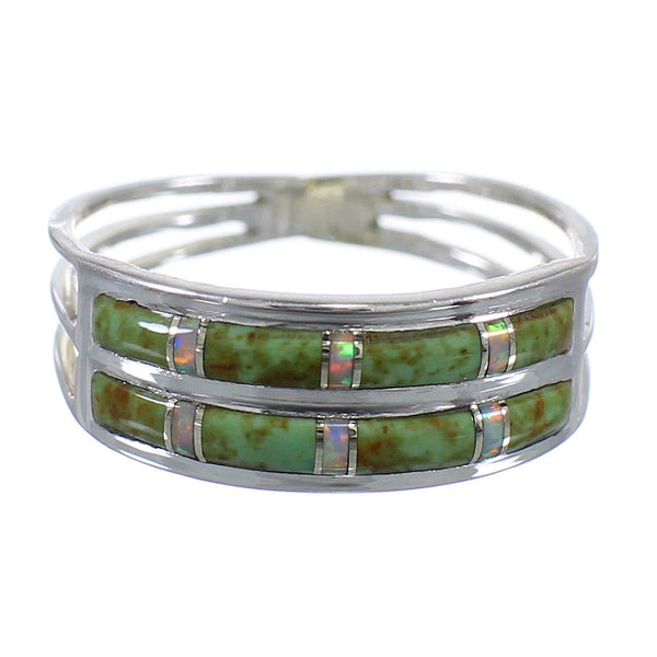 Southwestern Silver Turquoise Opal Inlay Ring Size 6-1/2 QX79575