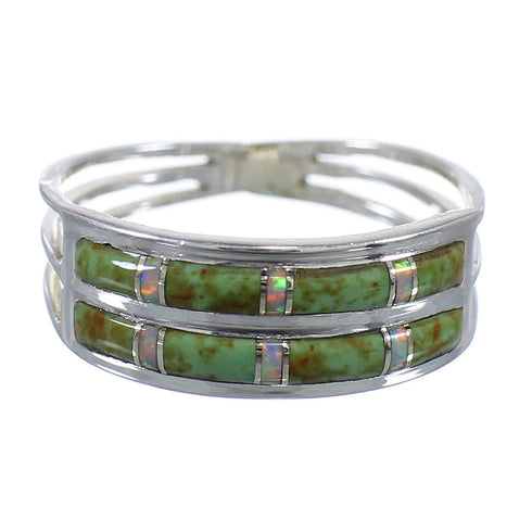 Turquoise Opal Inlay Southwestern Genuine Sterling Silver Ring Size 5 QX79568