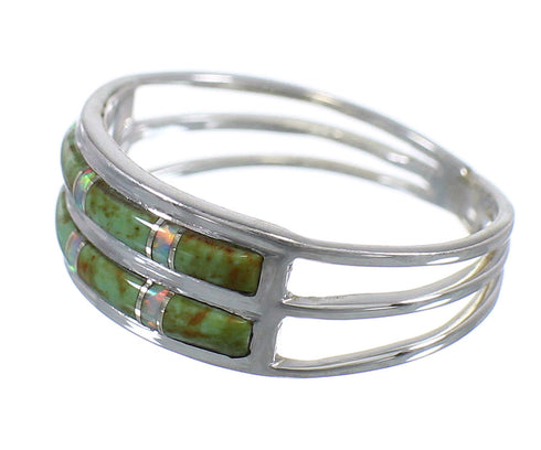Southwestern Silver Turquoise Opal Inlay Ring Size 6-1/2 QX79575