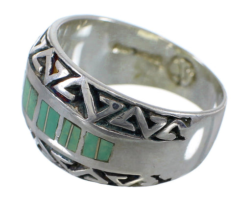 Authentic Sterling Silver Turquoise Inlay Water Wave Ring Size 8-1/4 AX80093