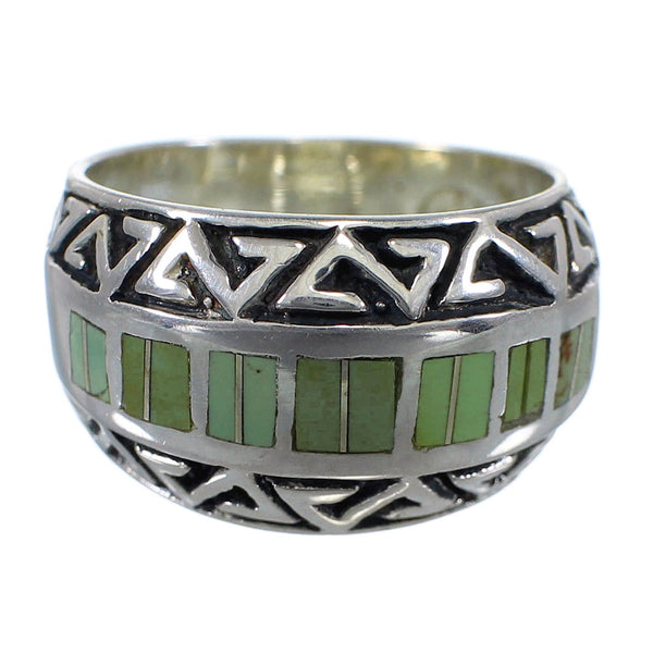 Silver Turquoise Inlay Water Wave Southwest Ring Size 7-1/4 AX80126