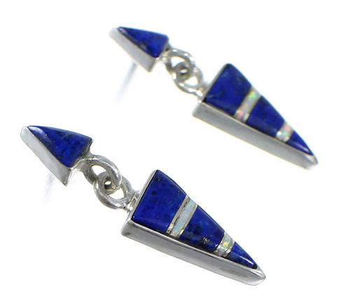 Southwest Lapis And Opal Inlay Silver Post Dangle Earrings WX57795