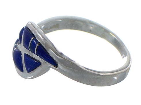 Southwest Jewelry Authentic Sterling Silver Lapis Inlay Ring Size 7-3/4 AX92539