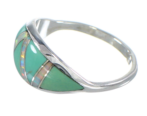 Turquoise And Opal Inlay Sterling Silver Jewelry Ring Size 6-1/2 AX82814