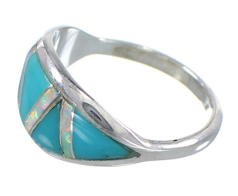 Turquoise And Opal Southwest Sterling Silver Jewelry Ring Size 4-1/2 AX82842