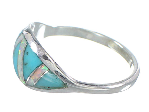 Turquoise And Opal Inlay Silver Southwest Ring Size 6 AX82849