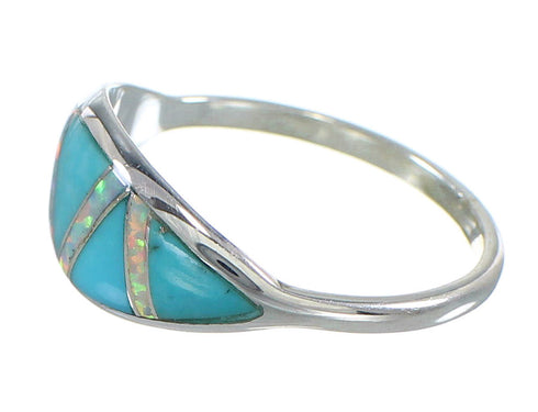 Genuine Sterling Silver Southwestern Turquoise And Opal Ring Size 8-1/2 AX82866