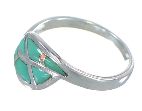 Turquoise And Opal Inlay Authentic Sterling Silver Ring Size 6-3/4 AX82918