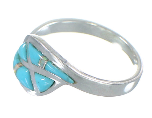 Southwestern Turquoise And Opal Inlay Genuine Sterling Silver Ring Size 5-3/4 AX82987