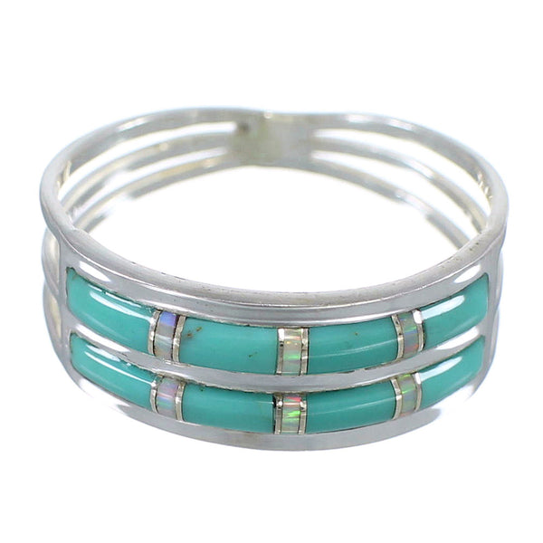 Opal And Turquoise Southwestern Sterling Silver Ring Size 5 AX83165