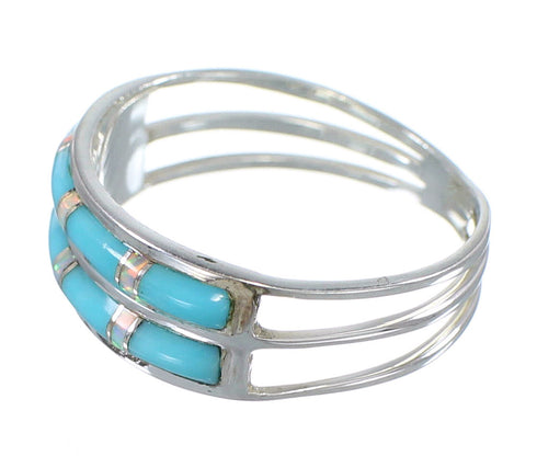 Turquoise And Opal Inlay Authentic Sterling Silver Ring Size 5-3/4 AX83186
