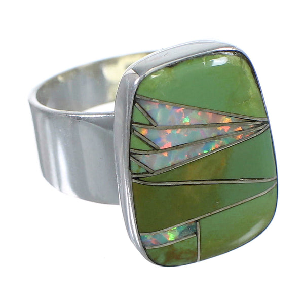 Turquoise And Opal Sterling Silver Ring Size 7-1/2 AX83261