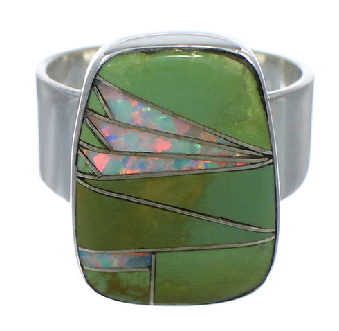 Turquoise And Opal Sterling Silver Ring Size 7-1/2 AX83261
