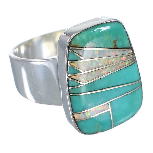 Turquoise And Opal Silver Ring Size 6-1/2 AX83272