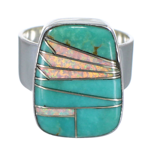 Turquoise And Opal Silver Ring Size 6-1/2 AX83272