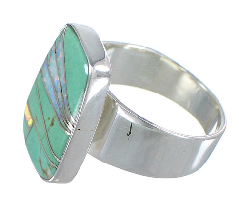 Silver Turquoise And Opal Inlay Southwestern Ring Size 7-1/2 AX83289