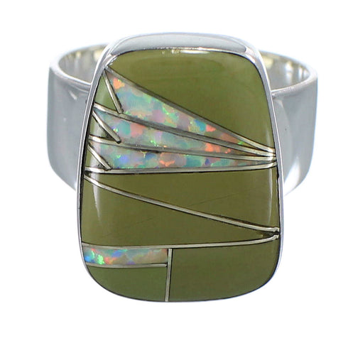 Silver Jewelry Turquoise And Opal Inlay Ring Size 8-1/2 AX83324