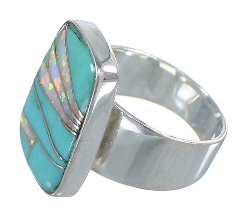 Southwest Sterling Silver Turquoise And Opal Ring Size 4-1/2 AX83335
