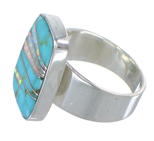 Southwest Silver Turquoise And Opal Ring Size 7-1/2 AX83338
