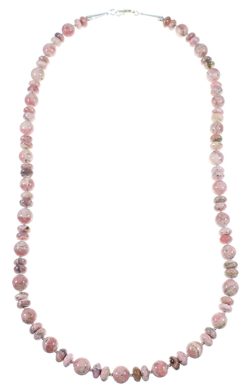 Native American Rhodochrosite And Sterling Silver Bead Necklace WX59784