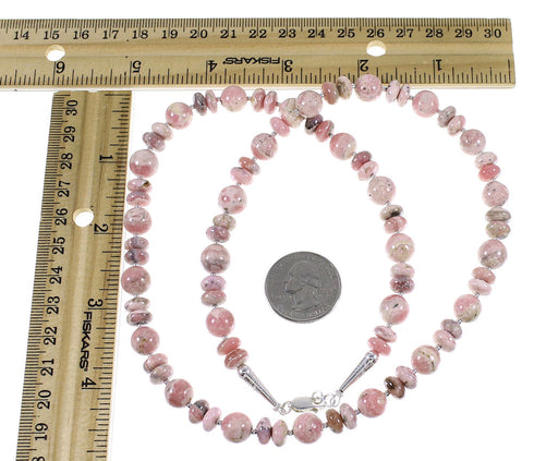 Native American Rhodochrosite And Sterling Silver Bead Necklace WX59784