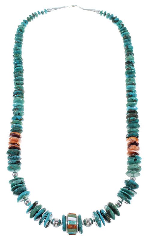 Multicolor American Indian Bead Sterling Silver Necklace EX59317