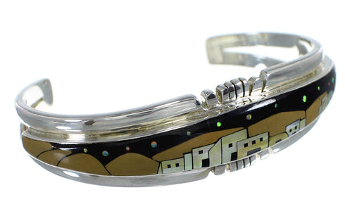 Genuine Sterling Silver Multicolor Native American Village Design Bracelet VX60660
