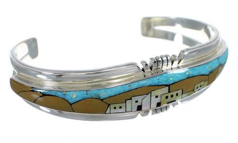 Authentic Sterling Silver Multicolor Native American Village Design Bracelet VX60670