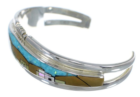 Authentic Sterling Silver Multicolor Native American Village Design Bracelet VX60670