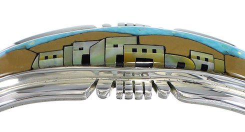 Authentic Sterling Silver Multicolor Native American Village Design Bracelet VX60670