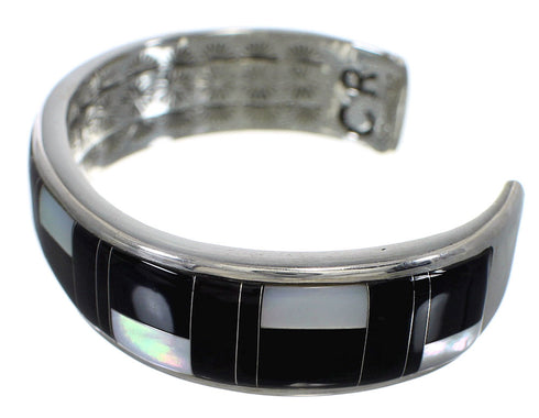 Sterling Silver Black Jade And Mother of Pearl Cuff Bracelet VX59304