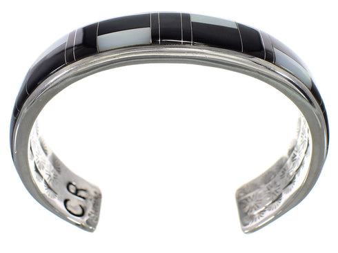 Sterling Silver Black Jade And Mother of Pearl Cuff Bracelet VX59304