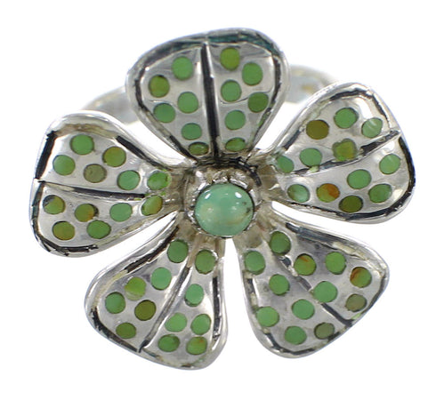Southwestern Turquoise Inlay Sterling Silver Flower Ring Size 6-1/4 RX59844