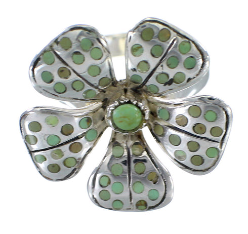 Genuine Sterling Silver Turquoise Inlay Flower Ring Size 5-1/4 RX59874