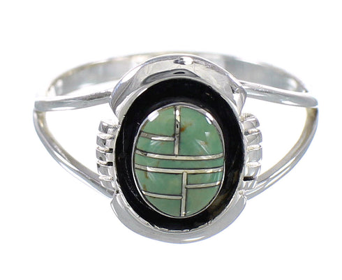 Southwestern Turquoise Inlay Sterling Silver Ring Size 5-1/2 RX60121