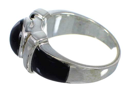 Southwest Authentic Sterling Silver And Jet Ring Size 6-1/4 VX59796