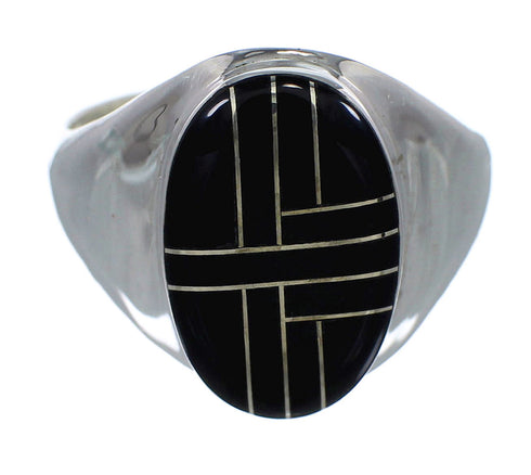 Genuine Sterling Silver And Jet Inlay Southwest Ring Size 11-1/2 VX59833